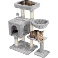 Yaheetech 96 cm stabiele krabboom voor katten, met 6 krabpalen, in lichtgrijs