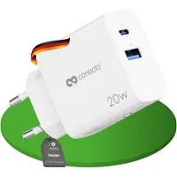Conecto USB-C oplader, netadapter, snellader, lader, 20W, PD, QC, wit