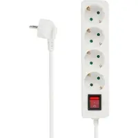Perel Stekkerdoos met schakelaar, 4 stopcontacten met randaarde (type F), kabel 1.5 m, 3G1.5, gebruik binnenshuis, wit