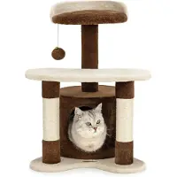 Lionto krab- en klimboom, 65 cm, stabiele kattenboom met sisalstelen, pluchehol en speelbal, ideaal voor kleine katten, bruin/beige