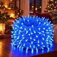Rosikey 50 meter, 400 LED's, 8 modi, lichtketting met stroomaansluiting, timerfunctie en geheugenfunctie, LED kerstverlichting, feestdecoratie, verlichting voor kerstboom, tuinverlichting, blauw