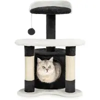 Lionto krab- en klimboom, 65 cm, stabiele kattenboom met sisalstelen, pluchehol en speelbal, ideaal voor kleine katten, zwart/wit