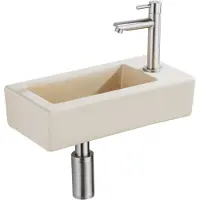 Qeramiq Fuente fonteinset – 37.5x18.5x9 cm – keramiek beige – kraangat rechts – kraan geborsteld RVS SW1122448/SW696207/SW696217/SW696237