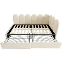 STILVORA Gestoffeerd Bed 90x200 cm – Daybed Met Lattenbodem – Omkeerbaar L Vorm Frame – 2 Opberglades – Zonder Matras – Fluweel – Beige
