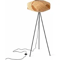 Alpinaluz NIDO vloerlamp E27, driepootlamp met een lampenkap van natuurlijk riet, diameter 60 cm, en een zwart metalen frame