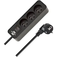 Brennenstuhl ECOLOR stekker met 3 stopcontacten (1,50 meter kabel H05VV-F3G1.0, met schakelaar), zwart