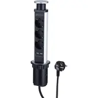 Electraline 62557, wandcontactdoos met stekkerdoos, 3-voudig + 2-voudige USB-poorten, compleet in T-vorm