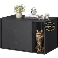 Songmics Kattenbak kast met push to open deuren en bijzettafel functie, Ebbenhoutzwart