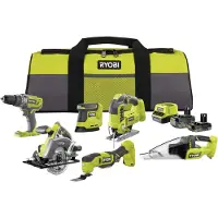 Ryobi 18V ONE+ accucombokit, bestaande uit een schroefboormachine, een reciprozaag en meer (10-delig)