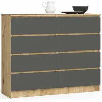 Akord Ladekast K120 met 8 Lades / Furniture Factory / Artisan Eik - Grafietgrijs / 120 x 99 x 40 cm