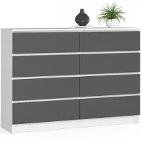 Akord Ladekast K140 met 8 Lades / Furniture Factory / Wit - Grafietgrijs / 138 x 99 x 40 cm