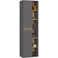 Akord Hangende Badkamerkast Kolomkast VAMI W50 met 2 Deuren en 10 Planken / Grafietgrijs - Artisan Eik / Furniture Factory / 50x170x30 cm