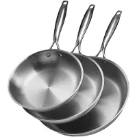 Vevor Koekenpan Set, 3-delig (24 / 28 / 32 cm), hoogwaardige roestvrijstalen koekenpannen met hittebestendig handvat, geschikt voor gas, elektrisch en inductiekook, zilverkleurig