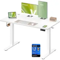 Vasagle In Hoogte Verstelbaar Bureau met Geheugenfunctie, Wolkenwit / 120 x 60 cm
