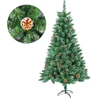 LZQ Kunstkerstboom, 240 cm, dennenboom met roestvrijstalen voet, inclusief sneeuw en dennenappels voor kerstdecoratie