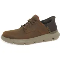 SKECHERS heren Garza Gervin instapschoen, donkerbruin leer, maat 41.5 EU, brede pasvorm