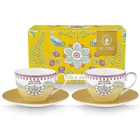 Pip studio Koffiekop Home Cups And Saucers Lily & Lotus Yellow (Set van 2)