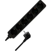 REV wandcontactdoos, 6-voudig, zwart. 6 stopcontacten, 16A, 250V