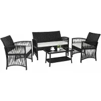 Famanu loungeset voor 4 personen - Rattan - UV-bestendig - Kussens van 5 cm dik - Glazen tafelblad