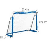 Famanu voetbaldoel voor de tuin - metaal met net - 110x152x74 cm - grijs/blauw