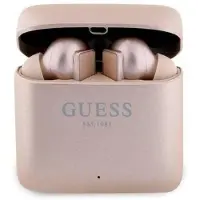 GUESS draadloze oordopjes met Bluetooth TWS + oplaadstation, model GUTWSSU20ALEGP (met bedrukt logo), roze goud