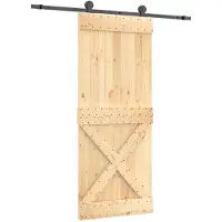 Syfax Schuifdeur Naturel en Zwart 85 x 210 cm Massief Grenenhout