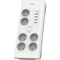 Philips SPN7060WA/10 stekkerdoos met 6 Schuko-stopcontacten en 4 USB-poorten, 35W
