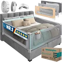 Kesser Bedhekje - Valbeveiliging voor boxspring- en kinderbedden - In hoogte verstelbaar - Grijs 160 cm