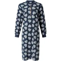 Lunatex dames nachthemd lange mouw - interlock licht geruwd - maat XL - Hart margriet - marine