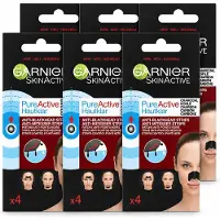 Garnier 6 x - Pure Active - Anti-Mee-Eters Strips - Charcoal - Neus, Voorhoofd & Kin - 4 Strips - Voordeelverpakking - 6 stuks