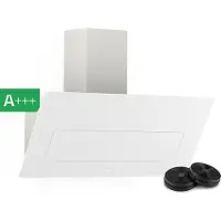 Klarstein SleekAir Afzuigkap - 90 cm schuine afzuigkap, 718 m³/u, A++ energie-efficiëntie, Touch-bediening, LED 2700-6500 K, Wit, Afvoer & recirculatie, Stille Eco Home-functie