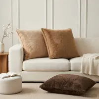 vidaXL Kussensloop 2 st HOUTEN Lichtbruin 65 x 65 cm Nep Konijnenbont