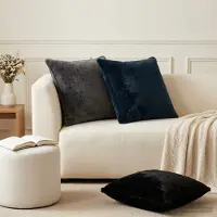 vidaXL Kussensloop 2 st HOUTEN Marineblauw 60 x 60 cm Nep Konijnenbont