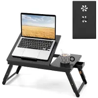 Merkloos Verstelbare bamboe laptoptafel met kantelbaar oppervlak en lade