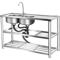 Merkloos Vrijstaand roestvrijstalen spoelbak voor de keuken, met uittrekbare kraan