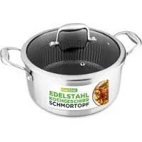Nutrichef stoofpan, 4,7 liter, roestvrij staal – antiaanbaklaag met honingraatstructuur, geschikt voor inductie, krasbestendig