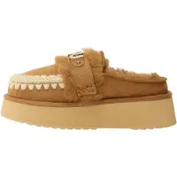 Mou Mouvoor vrouwen. MU.FW681006A Leren klompen met logo op bruine band (40), Leer, 3 tot 5 cm, Geen, Casual