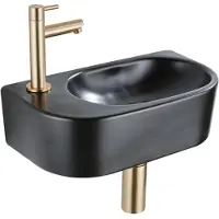 Qeramiq Fuente fonteinset – halfrond – 40x21.5x12 cm – kraangat links – geborsteld gouden kraan SW1209556/SW696208/SW696218/SW696238
