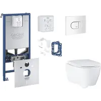 GROHE Rapid SLX - Set voor voorwandinstallatie, toilet, SoftClose-zitting, Arena Cosmopolitan-knop en set voor het inwerpen van tabletten, alpenwit SANI11BB3144