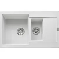 Franke Maris MRG 651-78 in de kleur GLACIER, met drukknopafvoer en afdruipgedeelte / Uitsparing: 760 x 480 mm / Inbouwspoel