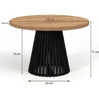 Dekori.Interiors Ronde uitschuifbare eettafel, DOVER - in industriële/loftstijl met lamellenpoten, diameter: 110 / 210 cm, kleur: gebeitst eikenhout goud / wit