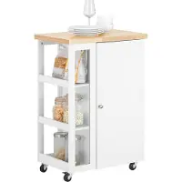 SoBuy keukentrolley met wielen, serveerwagen, bijzettafel, trolly met 3 opbergvakken, smalle keukentrolley voor woonkamer, eetkamer, wit-naturel, FKW75-WN