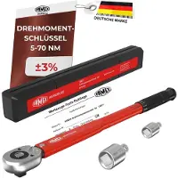 FAMEX 10877 Momentsleutel 3/8” - 5-70 Nm, gekalibreerd tot ±3%, voor auto, motor, fiets, met kalibratiecertificaat, beide draairichtingen
