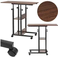 Springos Bureau – Werkbureau – Computer Bureau – Bureautafel – Op Wielen – Verstelbaar - 73-85 X 40 X 80 CM – 20 Kg - Donkerbruin - Metaal - Hout