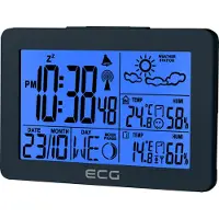 Ecg MS 200 | Weerstation | Draadloze sensor tot 30 meter afstand | Thermometer | Hygrometer | Weersvoorspelling voor de komende 24 uur | Klok |