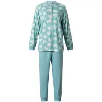 Lunatex interlock dames pyjama lange mouwen - Hartjes - Turquoise / XXL