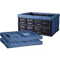 Storage solutions Inklapbare boodschappenkrat - 3x - opbergkrat - zwart / blauw - 53 x 40 x 26 cm - vouwkrat - 45 liter