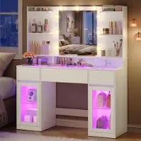 Vasagle Kaptafel, Make-uptafel met Spiegel en Verlichting, RGB LED-Verlichting