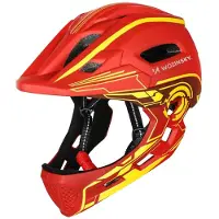 Wozinsky Kinderfietshelm met integraalgezicht en USB-achterlicht, maat 52-56 cm - rood en geel