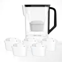 Wessper waterfilterkan voor koelkastdeur, 2,7 liter, set met 6 filters, zwart